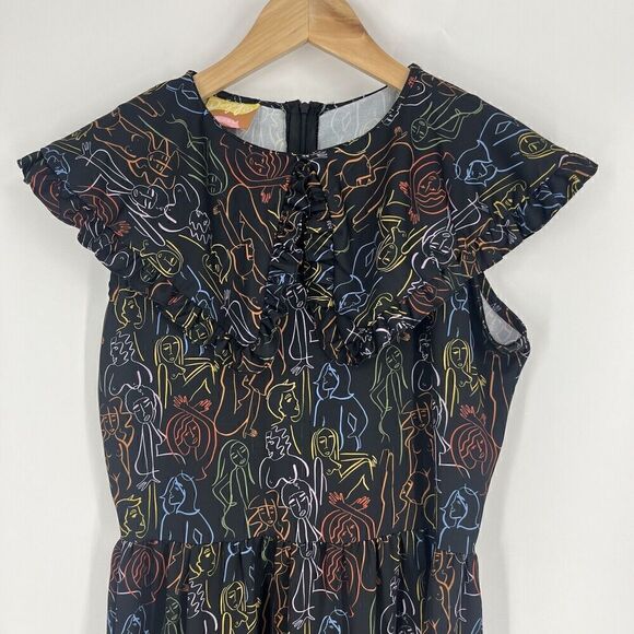 Dazey LA Dress Size Small Black Rainbow Prismatic Bodies Print Pride Peter Pan - Picture 2 of 12